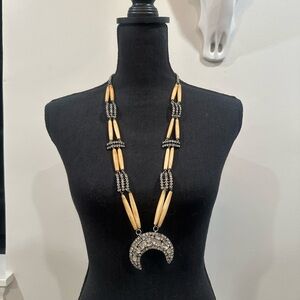 Rhinestone and Bone Squash Blossom Necklace